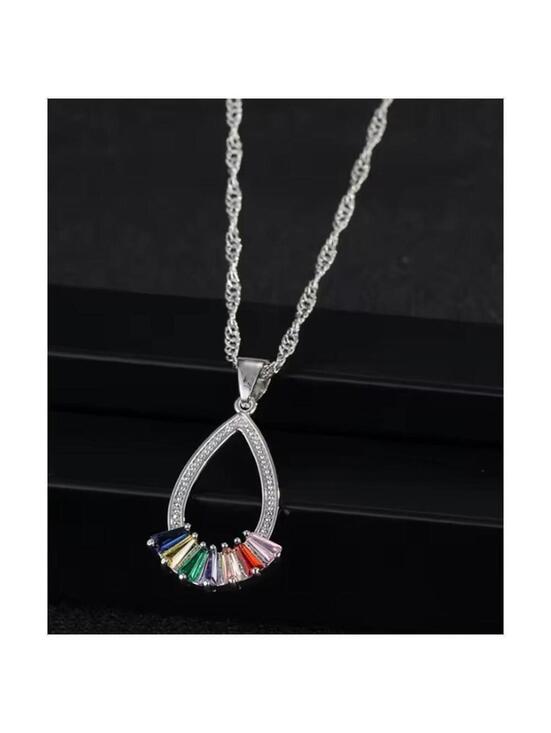 Jewelry - Multi color baguette pendant necklace - silver - CZs - 18"